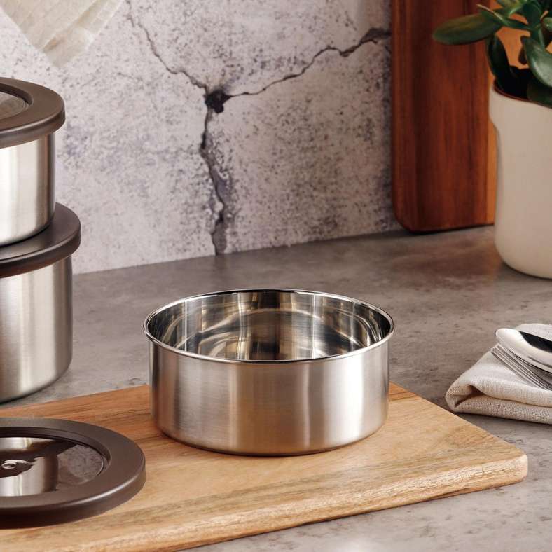 Pan Home صندوق غداء دائري من الفولاذ المقاوم للصدأ 550 مل - كروم