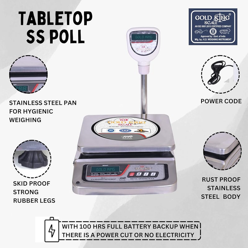 GOLD KING SCALE GOLD KING SCALE 30 Kg Table Top Weight Machine with Poll Display Mainly Used For Domestic Professional Commercial Purpose Factory kirana shop Sweet shop  - Image 3