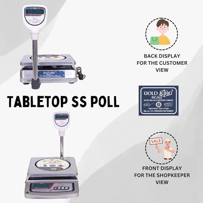 GOLD KING SCALE GOLD KING SCALE 30 Kg Table Top Weight Machine with Poll Display Mainly Used For Domestic Professional Commercial Purpose Factory kirana shop Sweet shop  - Image 4
