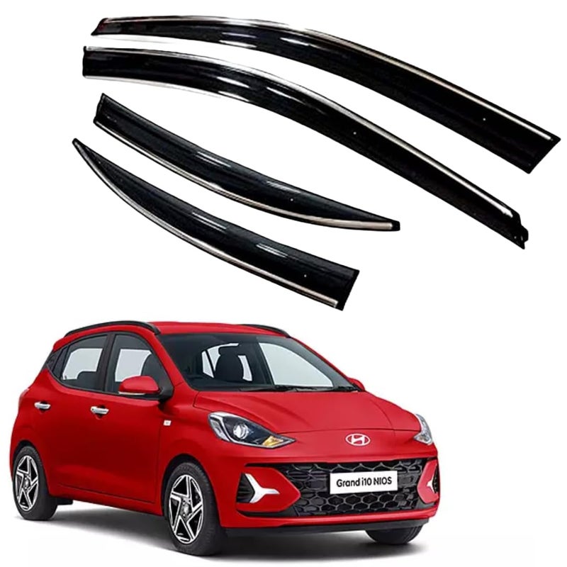 ROYALTECH Premium Chromeline & Silverline Unbreakable Car Rear Window Wind Deflectors & Side Door Visor Rain Guard Compatible with (Hyundai Grand i10 Nios (2023 Onwards)) - Image 1
