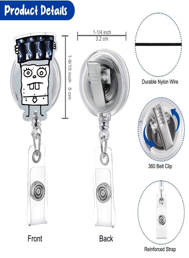 963RW Funny Nurse Badge Reel Doodle Bob Xrays ID Retractable Holder with Acrylic Clip, Cute Nurse Badge Reels for Xray tech, Radiology, Healthcare, Work Accessory - Image 2