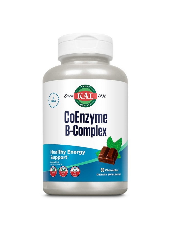 KAL CoEnzyme Vitamin B Complex, Chewable B Vitamins for Healthy Energy, Red Blood Cell and Nerve Function Support w/Vitamin B12, B6, Folic Acid, Natural Cocoa Mint, Vegan, Sugar Free, 30 Serv, 60ct - Image 1