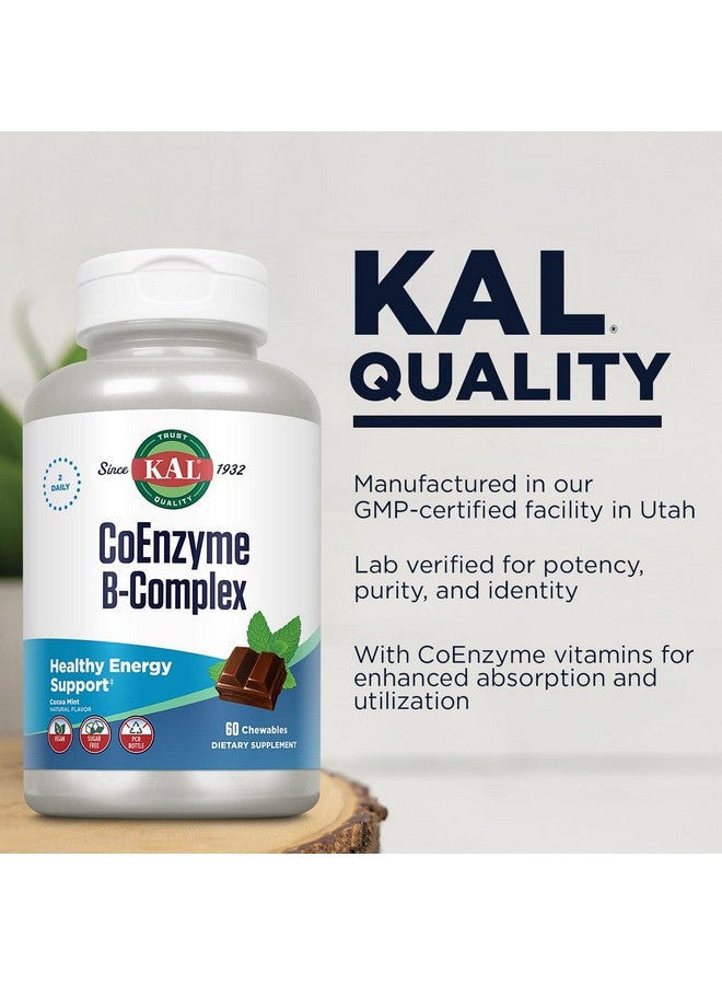 KAL CoEnzyme Vitamin B Complex, Chewable B Vitamins for Healthy Energy, Red Blood Cell and Nerve Function Support w/Vitamin B12, B6, Folic Acid, Natural Cocoa Mint, Vegan, Sugar Free, 30 Serv, 60ct - Image 4