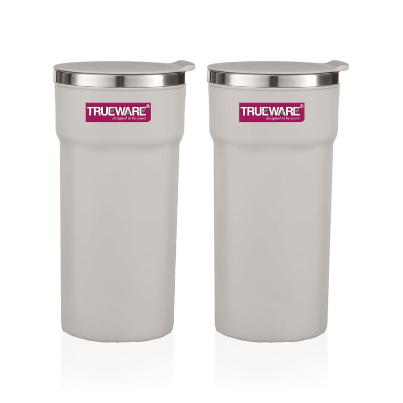 Trueware Trueware ACE XL 420 ML Inner Steel Outer Plastic Insulated Coffee CupMugTumbler Set of 2 for Hot and Cold Drinks BPAFree Food Grade Ideal for CarHomeOfficeTravelling Grey - Image 1