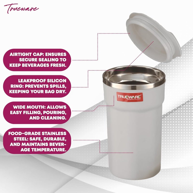Trueware Trueware ACE XL 420 ML Inner Steel Outer Plastic Insulated Coffee CupMugTumbler Set of 2 for Hot and Cold Drinks BPAFree Food Grade Ideal for CarHomeOfficeTravelling Grey - Image 3
