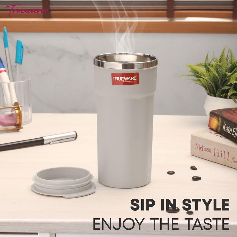 Trueware Trueware ACE XL 420 ML Inner Steel Outer Plastic Insulated Coffee CupMugTumbler Set of 2 for Hot and Cold Drinks BPAFree Food Grade Ideal for CarHomeOfficeTravelling Grey - Image 5