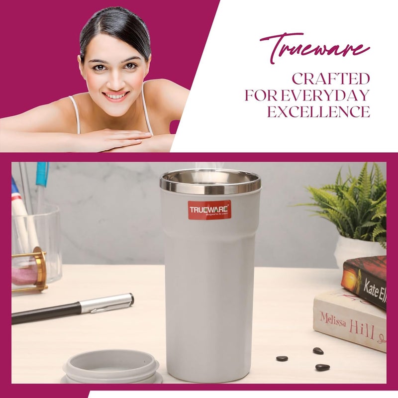 Trueware Trueware ACE XL 420 ML Inner Steel Outer Plastic Insulated Coffee CupMugTumbler Set of 2 for Hot and Cold Drinks BPAFree Food Grade Ideal for CarHomeOfficeTravelling Grey - Image 4