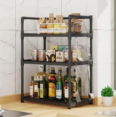 Jolfay 2Tier3Tier Countertop Kitchen OrganizerTiered Shelf Kitchen Storage Rack Kitchen Counter Top Organiser Storage Shelf for Home Kitchen and Bathroom 3 Tier Black