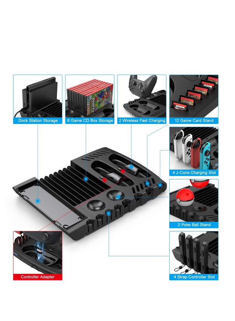 SYOSI Controller & J-Cons Charger, for Switch Accessories Organizer Station, Switch Organizer with Controller Charging Dock, Switch Storage for Games, TV Dock, Pro Controller, Compatible with NS & OLED - Image 2
