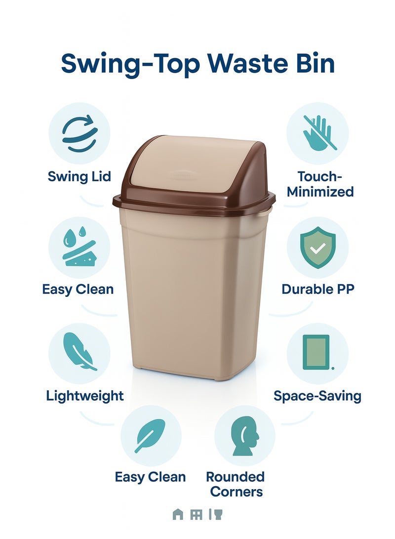 PLANET 26 Liter Swing-Top Trash Can with Self-Closing Lid – Odor-Control Waste Bin for Kitchen, Bathroom & Office, Durable Easy-Clean Plastic - Image 4