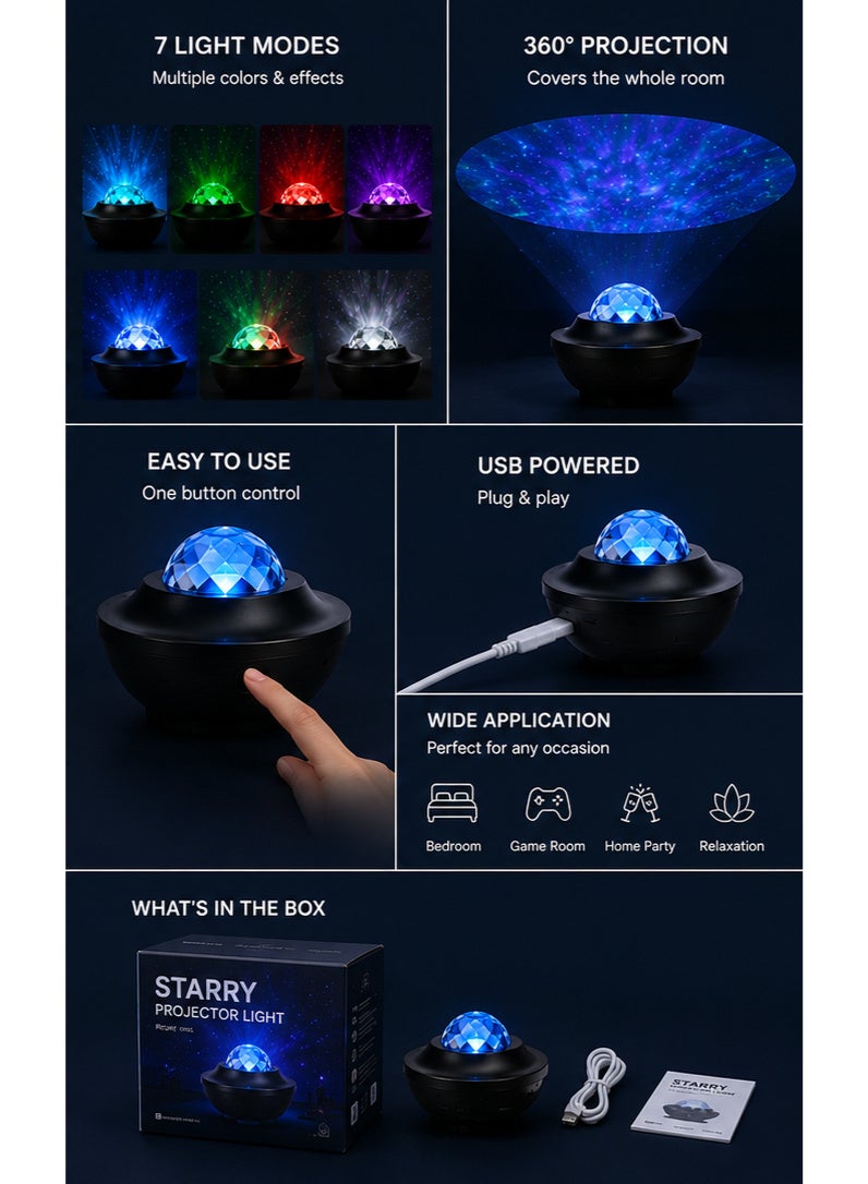 Starry Projector Light – Galaxy Nebula Night Light with 7 Color Modes, 360° Room Projection, USB Powered LED Star Light for Bedroom, Gaming Room, Relaxation & Gifts - Image 2
