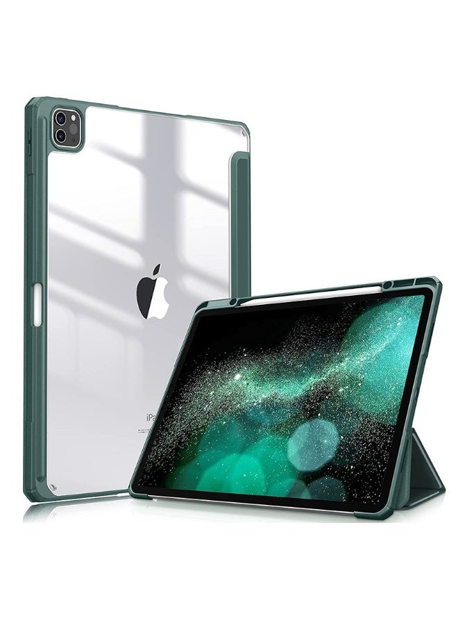 بيوينتي غطاء أكريليك شفاف من 12.9 بوصة لجهاز iPad مع قاعدة قابلة للطي ثلاثية الأبعاد باللون الأخضر الداكن