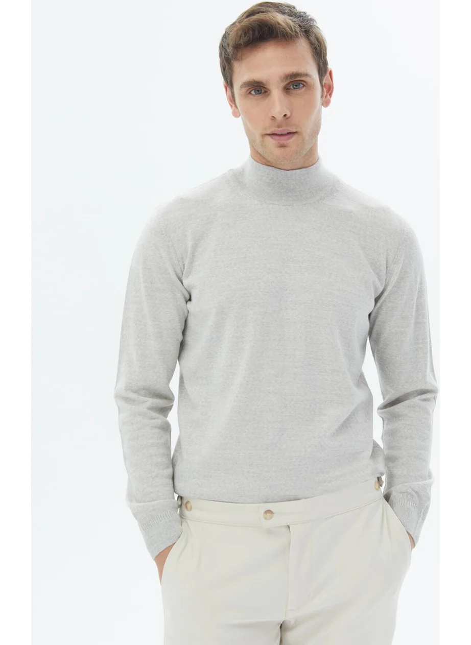 Kip Light Grey Half Turtleneck Plain Knit Wool Blend Sweater