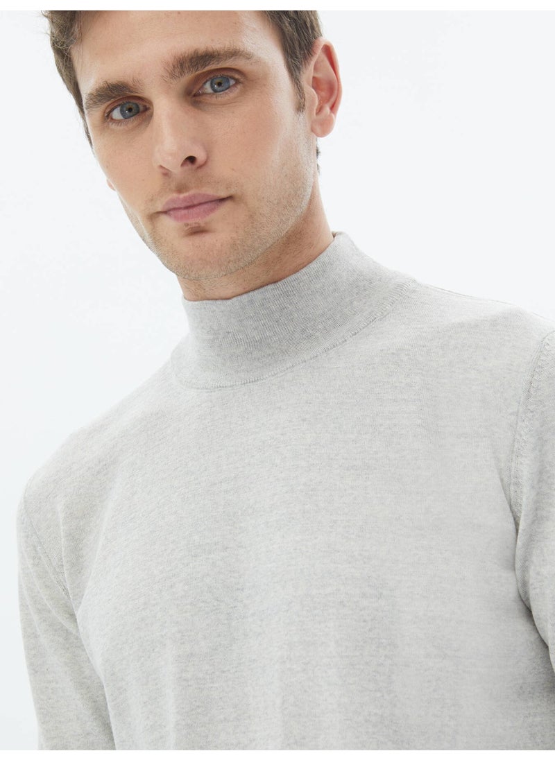 Kip - Light Grey Half Turtleneck Plain Knit Wool Blend Sweater - Image 1