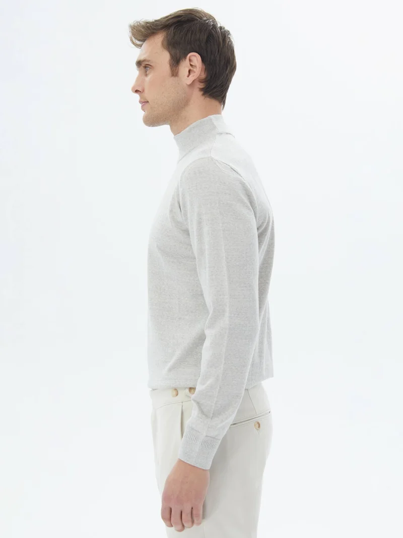 Kip Light Grey Half Turtleneck Plain Knit Wool Blend Sweater