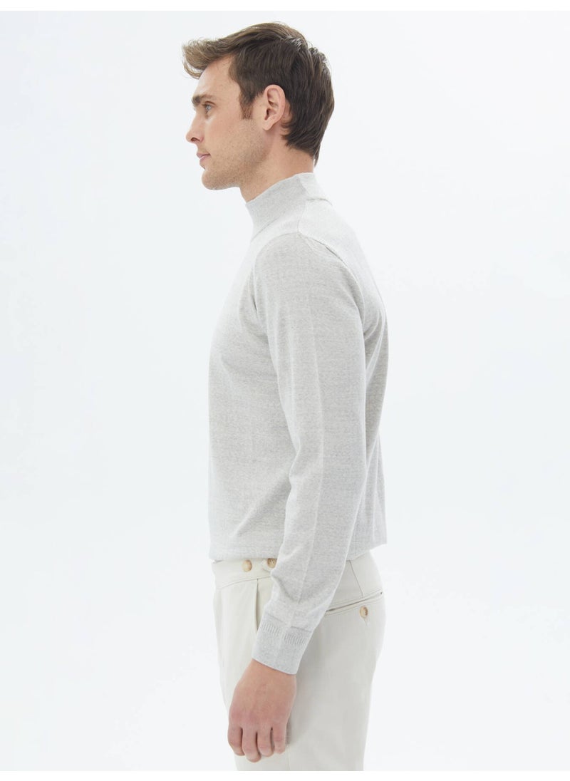 Kip - Light Grey Half Turtleneck Plain Knit Wool Blend Sweater - Image 1