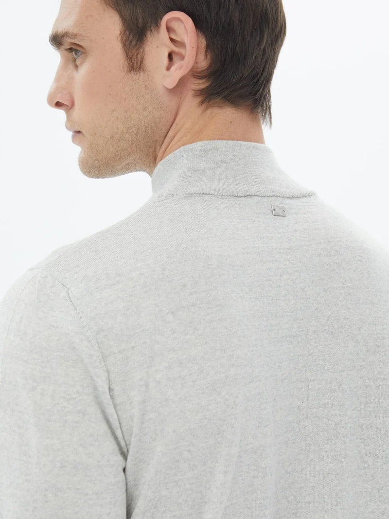 Kip Light Grey Half Turtleneck Plain Knit Wool Blend Sweater