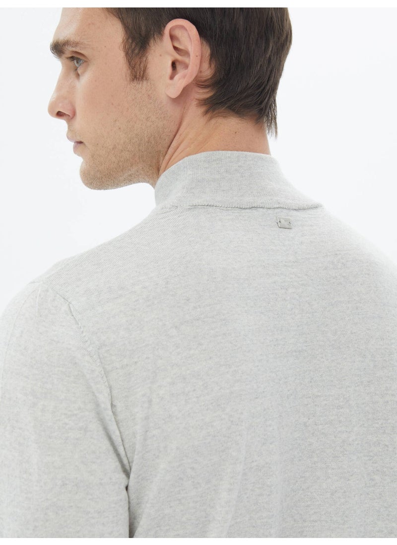Kip - Light Grey Half Turtleneck Plain Knit Wool Blend Sweater - Image 1