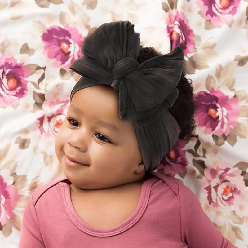 chiduerm 3 Pcs Baby Bows Headbands Soft Nylon Hairbands Super Elastic Headband Hair Accessories For Baby Girls Infant Toddler Essentials (Black Beige White, Mid) - Image 5