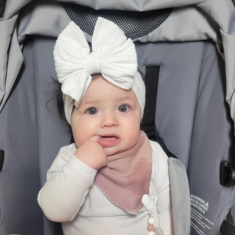 chiduerm 3 Pcs Baby Bows Headbands Soft Nylon Hairbands Super Elastic Headband Hair Accessories For Baby Girls Infant Toddler Essentials (Black Beige White, Mid) - Image 4