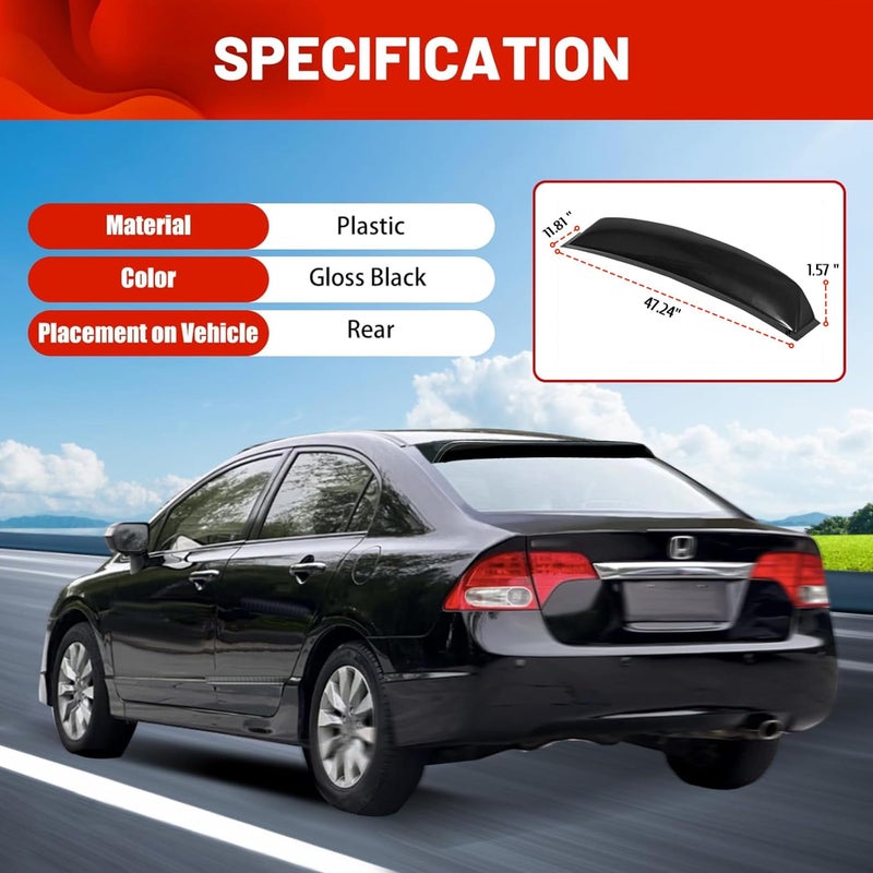 ECOTRIC Roof Spoiler Compatible with 2006-2015 Honda Civic 4DR Sedan, Window Deflector Black Rear Visor Vent Wing, ABS Guards Shade - Image 4