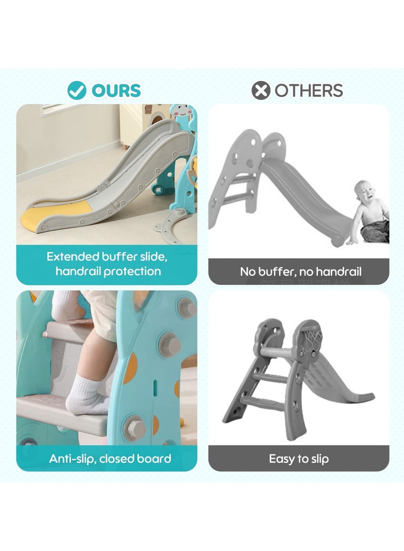 Pokuula Kids Swing And Slide Set Indoor Outdoor Toddler Slide Set With Basketball Hoop, 3-In-1 Play Slide Climber for Baby Kids Children Playground , 172*140*115cm - Image 4