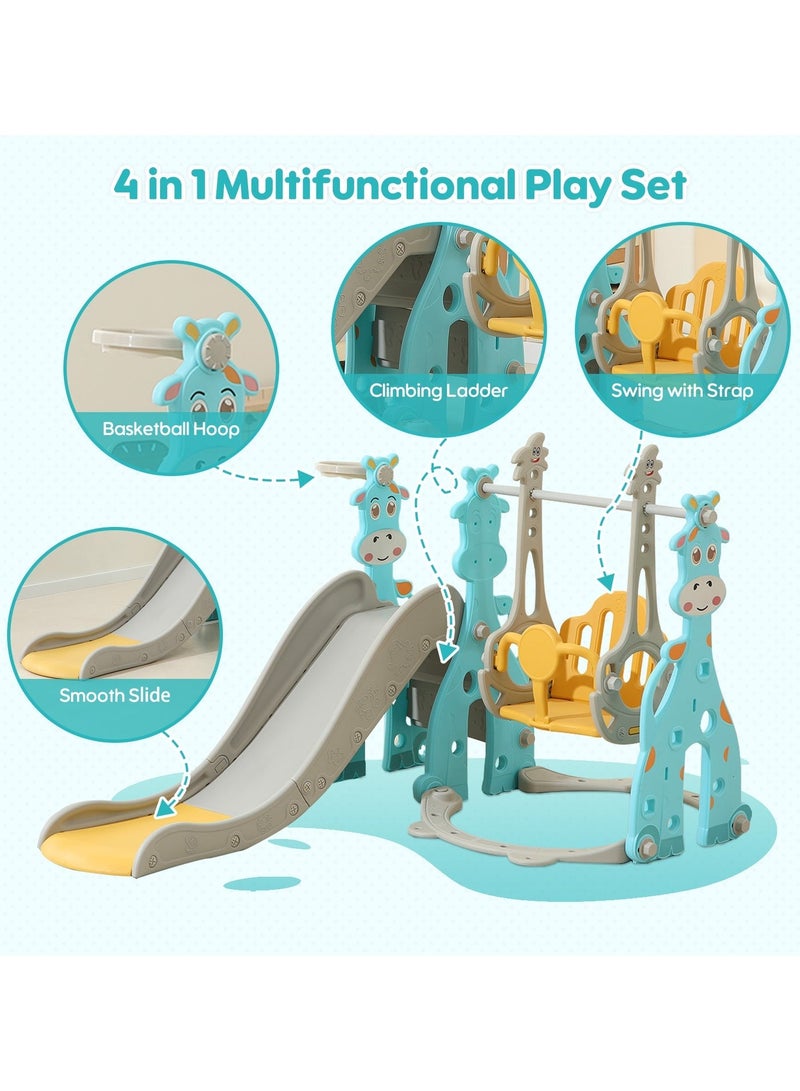 Pokuula Kids Swing And Slide Set Indoor Outdoor Toddler Slide Set With Basketball Hoop, 3-In-1 Play Slide Climber for Baby Kids Children Playground , 172*140*115cm - Image 3