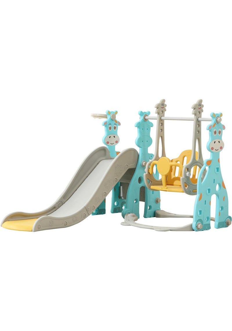 Pokuula Kids Swing And Slide Set Indoor Outdoor Toddler Slide Set With Basketball Hoop, 3-In-1 Play Slide Climber for Baby Kids Children Playground , 172*140*115cm - Image 2