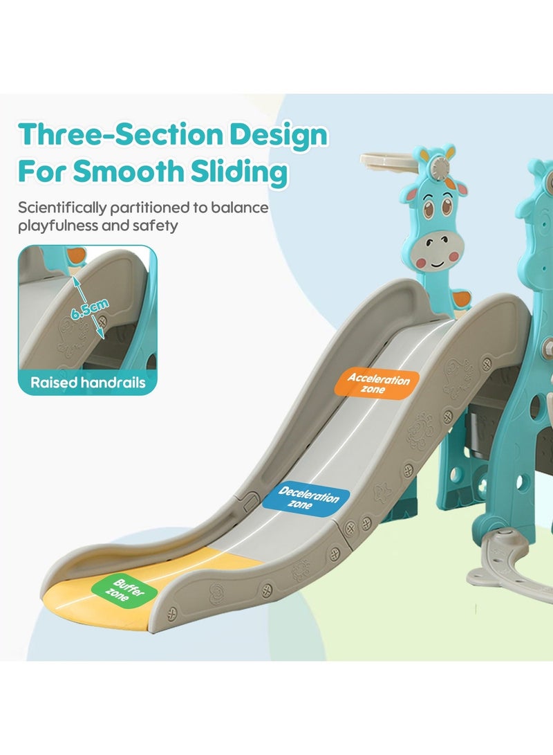 Pokuula Kids Swing And Slide Set Indoor Outdoor Toddler Slide Set With Basketball Hoop, 3-In-1 Play Slide Climber for Baby Kids Children Playground , 172*140*115cm - Image 5