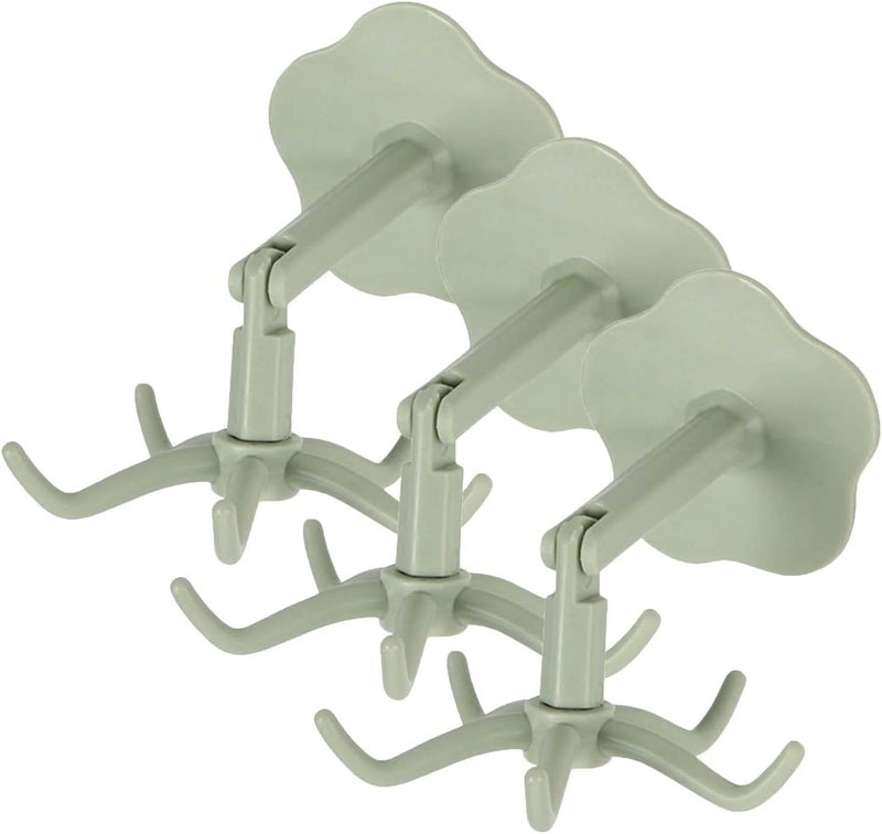 comfrt 3 PCS 360 Rotating Folding Hook Self-Adhesive 180 Degrees Vertical Flip Hook Waterproof Utility Hook for Home Bathroom Potty Seat Kitchen Office Towel (Green) - Image 1