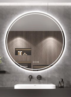 WISFOR Round Wall Mounted Mirror 80x80cm LED Illuminated Bathroom ...