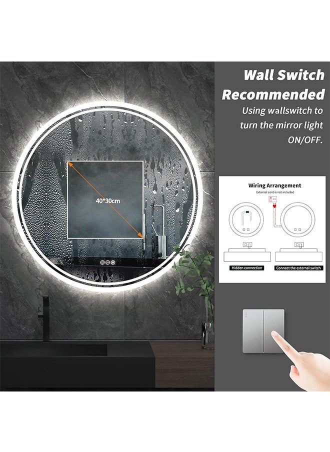 WISFOR - Round Wall Mounted Mirror 80x80cm LED Illuminated Bathroom Mirror Round Dimmable Backlit Lighted Smart Mirror with Double Strips Anti-fog Wall Mounted Vanity Mirror for Shaving - Image 1