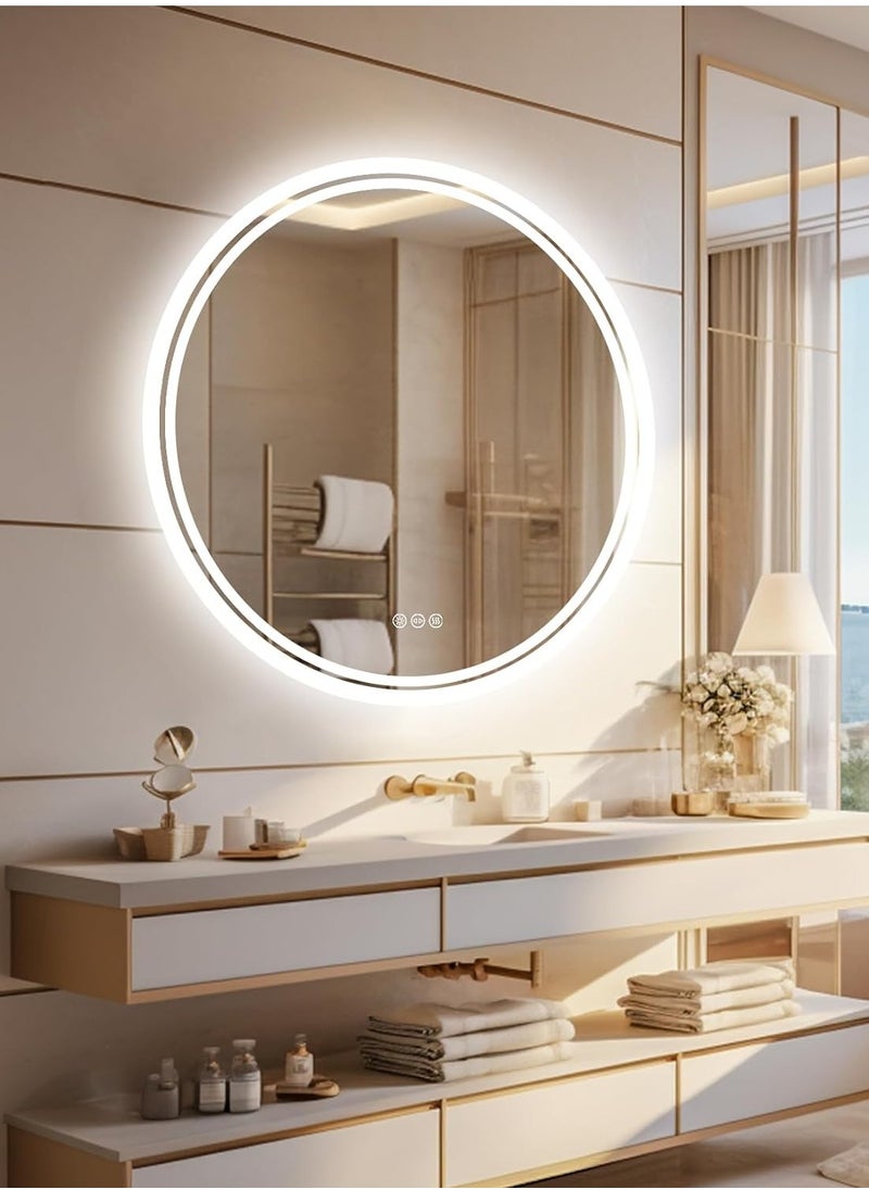 WISFOR - Round Wall Mounted Mirror 80x80cm LED Illuminated Bathroom Mirror Round Dimmable Backlit Lighted Smart Mirror with Double Strips Anti-fog Wall Mounted Vanity Mirror for Shaving - Image 1