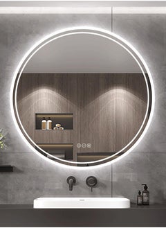 WISFOR Round Wall Mounted Mirror 80x80cm LED Illuminated Bathroom Mirror Round Dimmable Backlit Lighted Smart Mirror with Double Strips Anti-fog Wall Mounted Vanity Mirror for Shaving  - Image 3