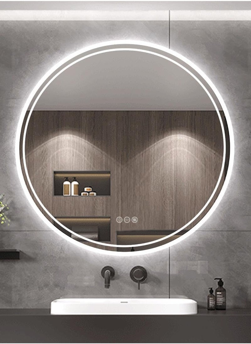 WISFOR - Round Wall Mounted Mirror 80x80cm LED Illuminated Bathroom Mirror Round Dimmable Backlit Lighted Smart Mirror with Double Strips Anti-fog Wall Mounted Vanity Mirror for Shaving - Image 1