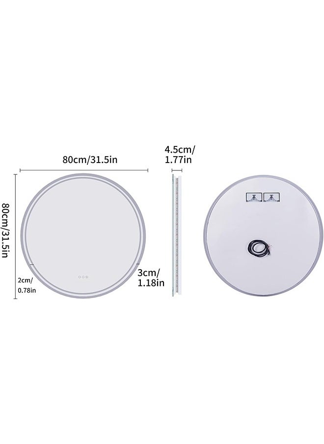 WISFOR - Round Wall Mounted Mirror 80x80cm LED Illuminated Bathroom Mirror Round Dimmable Backlit Lighted Smart Mirror with Double Strips Anti-fog Wall Mounted Vanity Mirror for Shaving - Image 1
