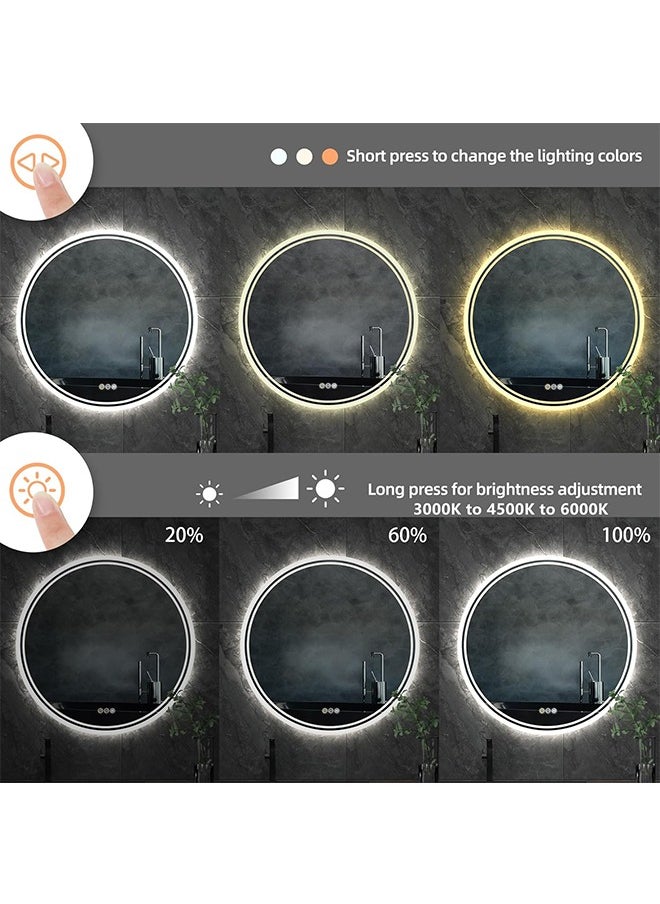 WISFOR - Round Wall Mounted Mirror 80x80cm LED Illuminated Bathroom Mirror Round Dimmable Backlit Lighted Smart Mirror with Double Strips Anti-fog Wall Mounted Vanity Mirror for Shaving - Image 1