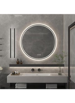WISFOR Round Wall Mounted Mirror 80x80cm LED Illuminated Bathroom Mirror Round Dimmable Backlit Lighted Smart Mirror with Double Strips Anti-fog Wall Mounted Vanity Mirror for Shaving  - Image 4