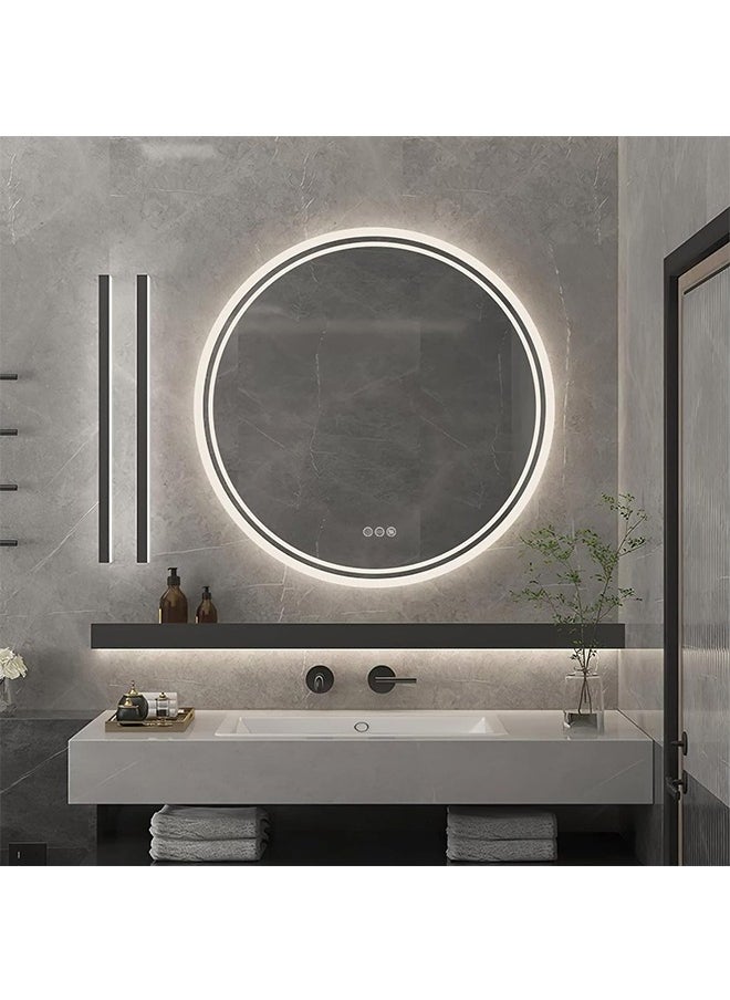 WISFOR - Round Wall Mounted Mirror 80x80cm LED Illuminated Bathroom Mirror Round Dimmable Backlit Lighted Smart Mirror with Double Strips Anti-fog Wall Mounted Vanity Mirror for Shaving - Image 1