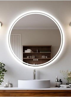 WISFOR Round Wall Mounted Mirror 80x80cm LED Illuminated Bathroom Mirror Round Dimmable Backlit Lighted Smart Mirror with Double Strips Anti-fog Wall Mounted Vanity Mirror for Shaving  - Image 2