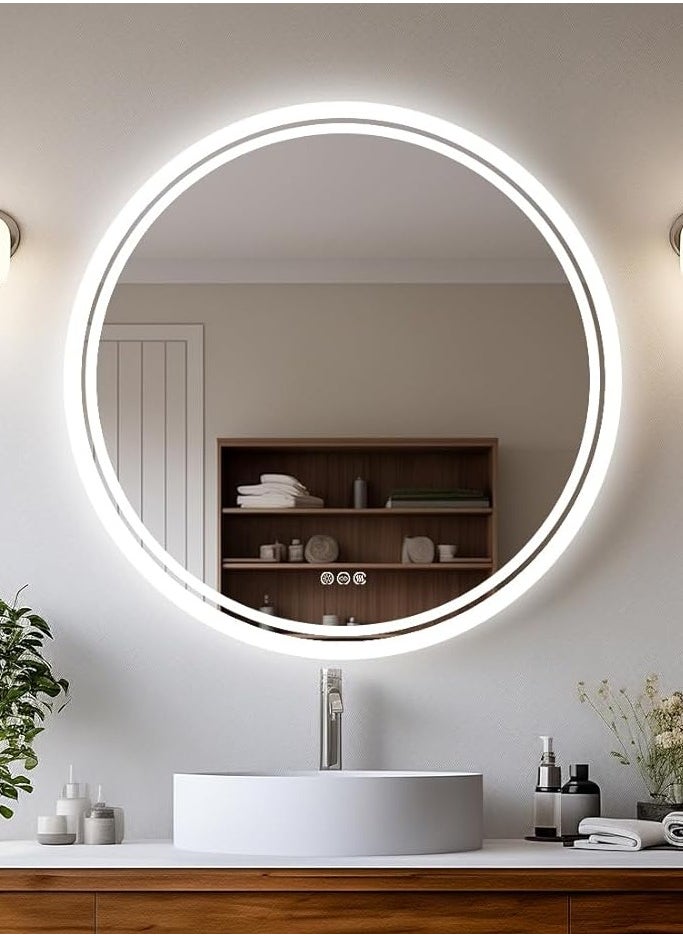 WISFOR - Round Wall Mounted Mirror 80x80cm LED Illuminated Bathroom Mirror Round Dimmable Backlit Lighted Smart Mirror with Double Strips Anti-fog Wall Mounted Vanity Mirror for Shaving - Image 1