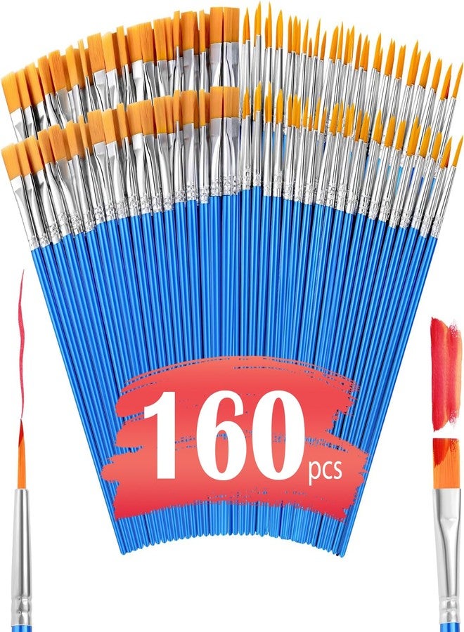 AROIC Small Paint Brushes Bulk,160 Pcs Nylon Hair Paint Brushes for Kids with Flat and Round Pointed Acrylic Paint Brush Sets,Acrylic Paint Brush for Classroom Oil Watercolor Face Painting Kits. - Image 1