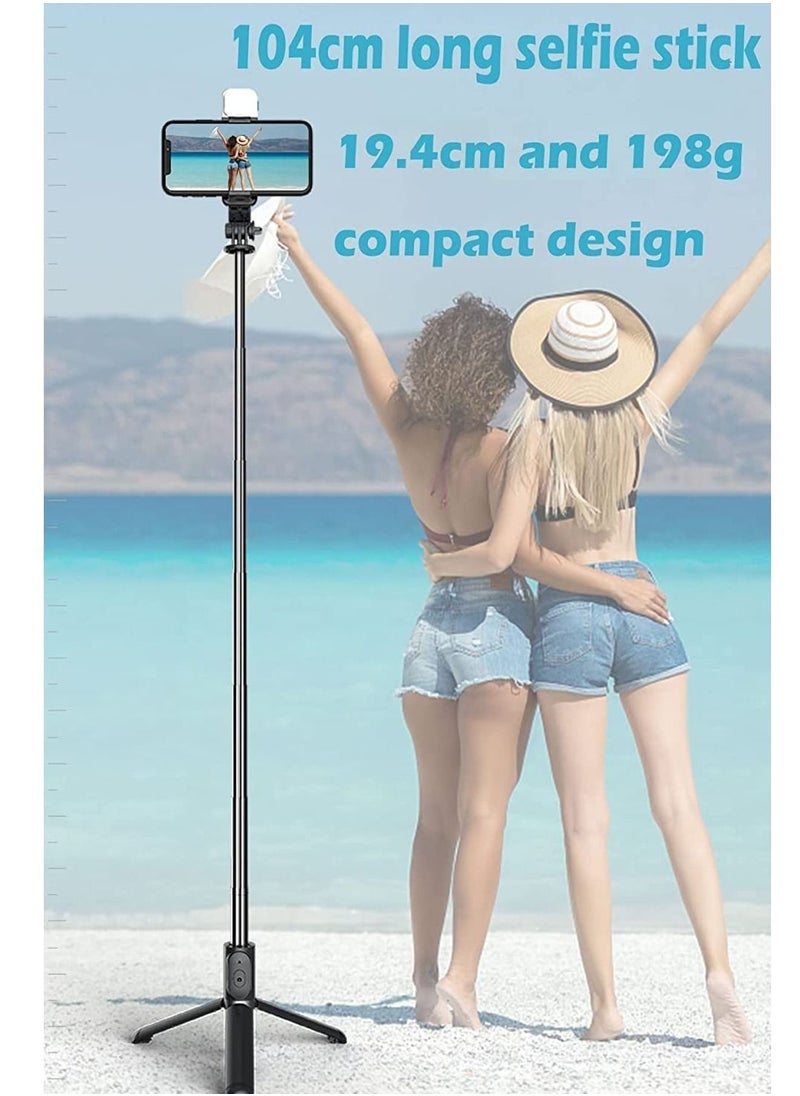 Generic - Selfie Stick with Light,Long Selfie Stick with Tripod Stand 104cm Plus Bluetooth Mobile Selfie Stick for Mobile Phone Makeup Vlog Youtube Live - Image 1
