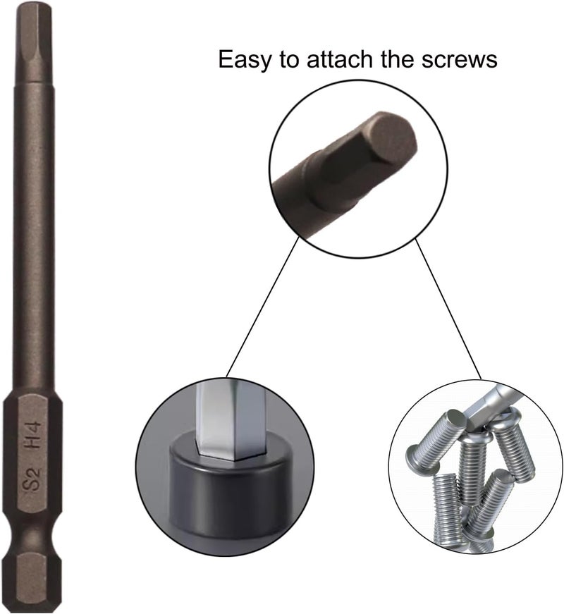 Sipery 10Pcs Hex Head Allen Wrench Drill Bits H4 (4mm) S2 Steel Magnetic Hexagon Hex Head Screwdriver Bits 1/4 Inch Hex Shank 3 Inch Long Drill Bit - Image 3