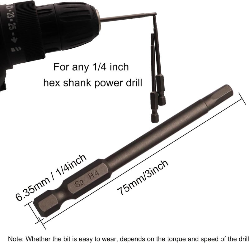 Sipery 10Pcs Hex Head Allen Wrench Drill Bits H4 (4mm) S2 Steel Magnetic Hexagon Hex Head Screwdriver Bits 1/4 Inch Hex Shank 3 Inch Long Drill Bit - Image 5