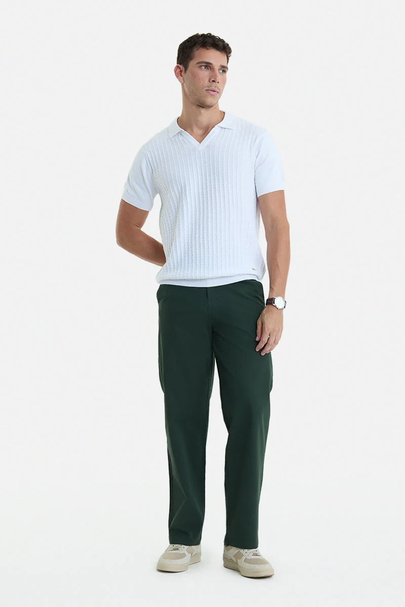 سنيتش Dark Green Solid Wide Leg Streetwear Chinos