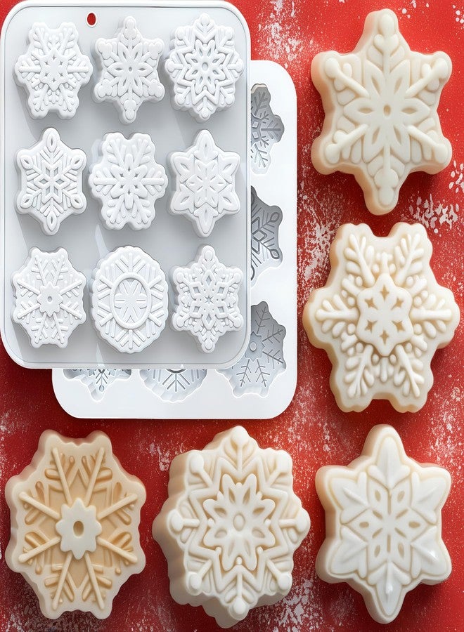 LLPMutu Snowflake Silicone Molds Christmas Snowflakes Silicones Mold 9 Cavity Snowflakes Soap Molds Snowflake Ice Cube Mold Christmas Silicones Chocolate Molds for Making Cookie Soap Candles Bath Bomb-2 Pack - Image 1