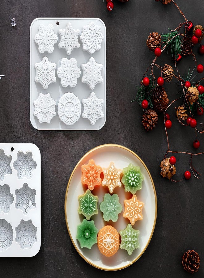 LLPMutu Snowflake Silicone Molds Christmas Snowflakes Silicones Mold 9 Cavity Snowflakes Soap Molds Snowflake Ice Cube Mold Christmas Silicones Chocolate Molds for Making Cookie Soap Candles Bath Bomb-2 Pack - Image 4