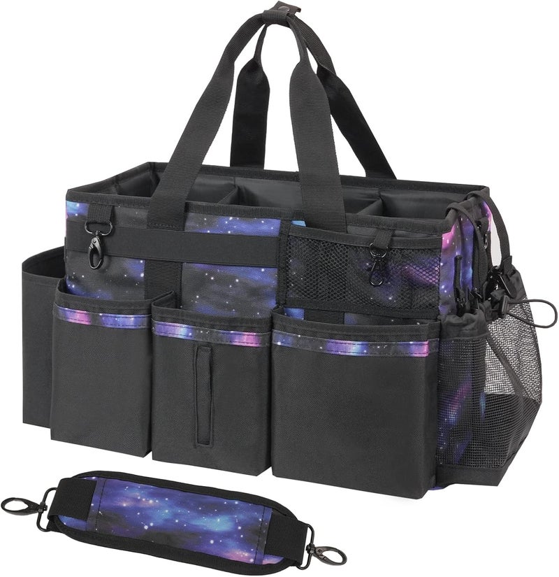 SCAVATA Wearable Cleaning Caddy, Cleaning Caddy Supplies Organizer with Handle & Shoulder Straps for Housekeepers, Under Sink & Car Cleaning Tool Organizers Bag with 4 Foldable Divider (StarrySky) - Image 1