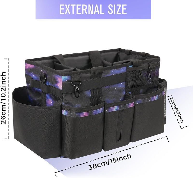 SCAVATA Wearable Cleaning Caddy, Cleaning Caddy Supplies Organizer with Handle & Shoulder Straps for Housekeepers, Under Sink & Car Cleaning Tool Organizers Bag with 4 Foldable Divider (StarrySky) - Image 5